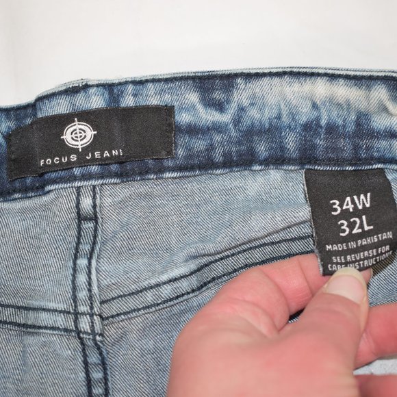 Men’s Focus Company Co Distressed Acid Washed Demin Skater Jeans size 34x32 - Picture 8 of 11